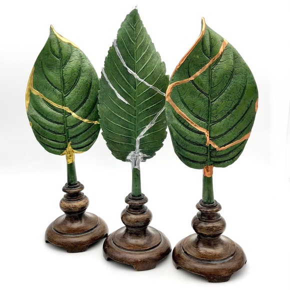 Kintsugi Leaf Finial Decor Set Gold Silver Copper Crack Art Personal Growth Gift - Picture 12 of 12